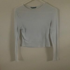 White Slightly Cropped Ribbed Long sleeve